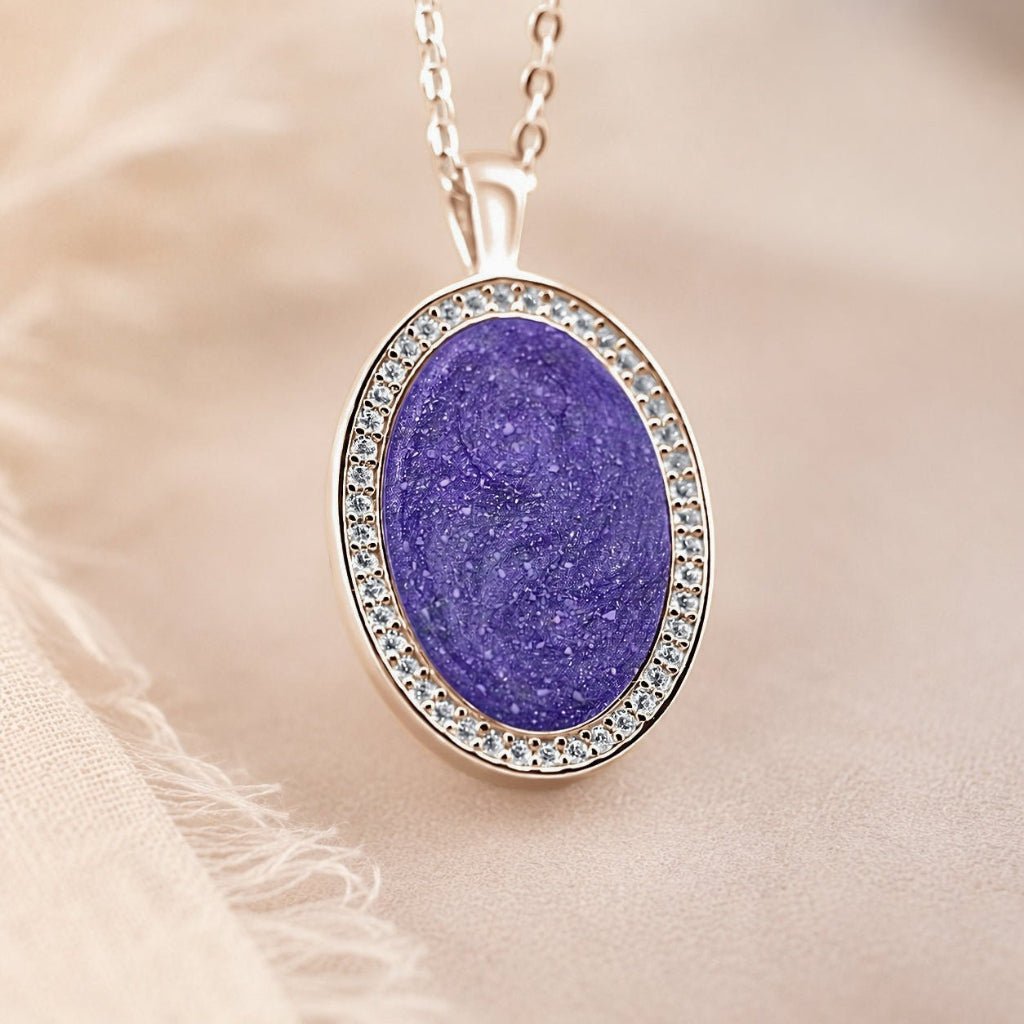 Rose Gold Halo Oval Ashes Necklace - MemoriesMade