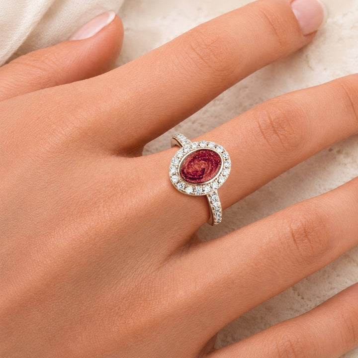Rose Gold Halo Oval Ashes Ring - MemoriesMade