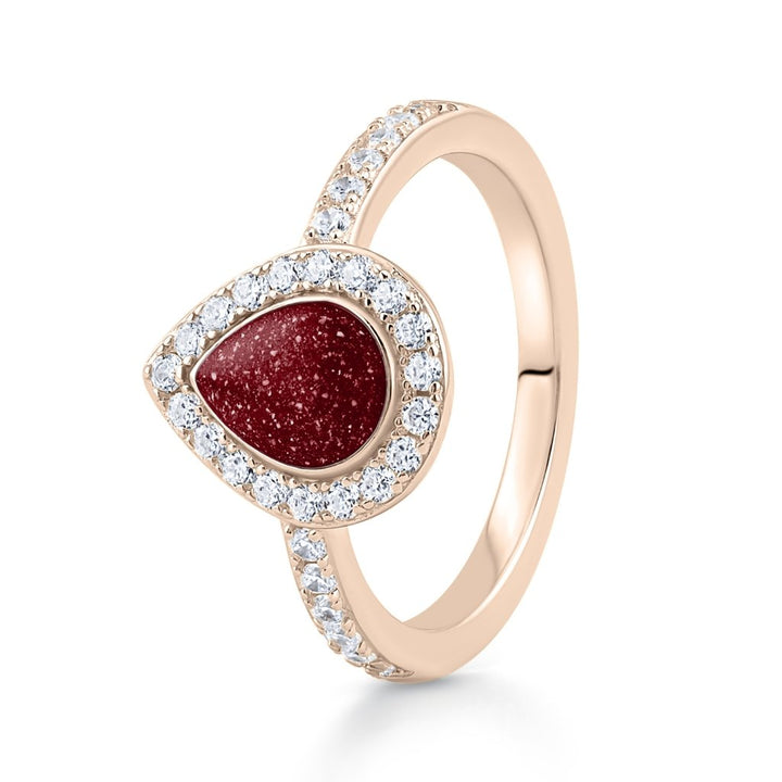 Rose Gold Halo Teardrop Ashes Ring - MemoriesMade