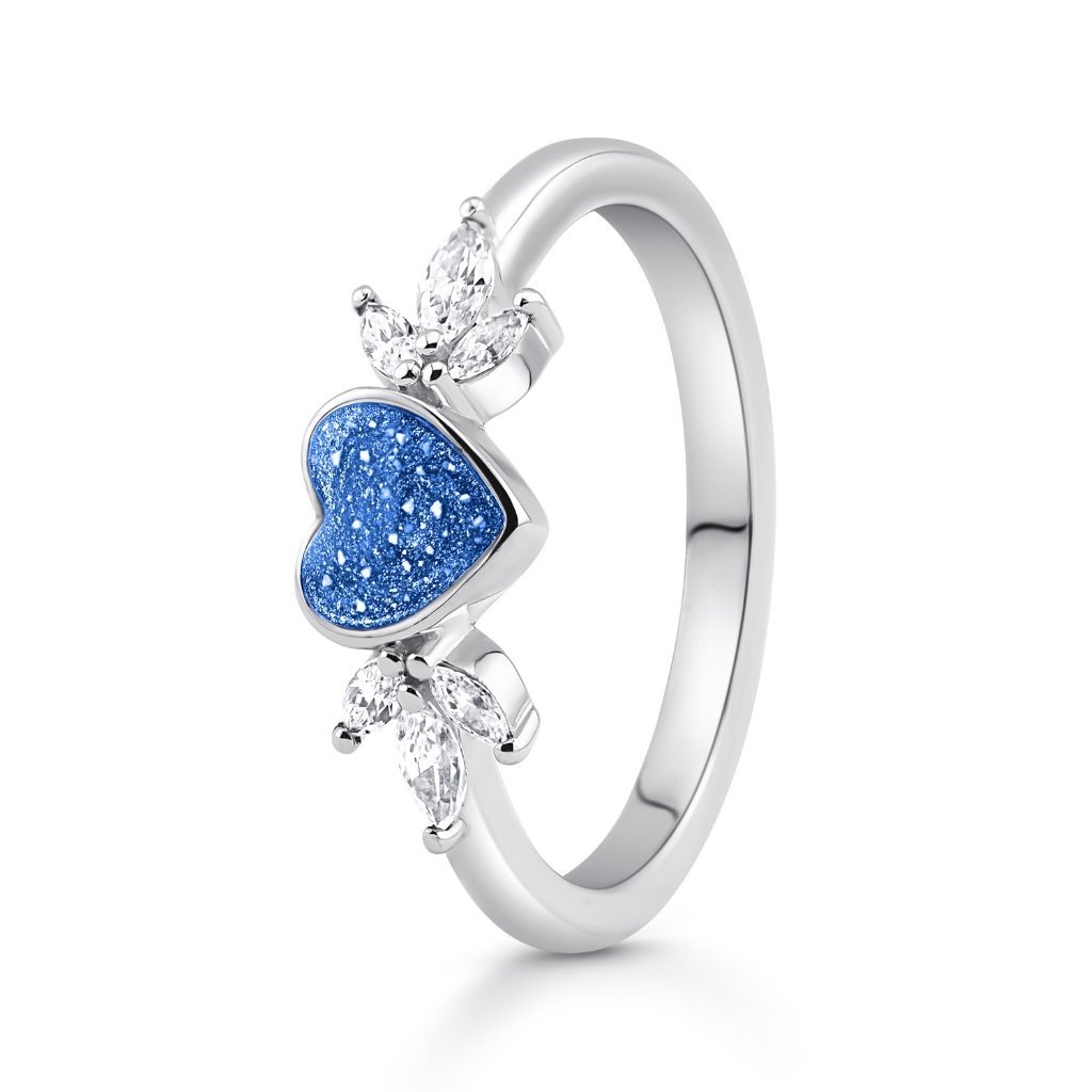 White Gold Blossom Heart Ashes Ring - MemoriesMade