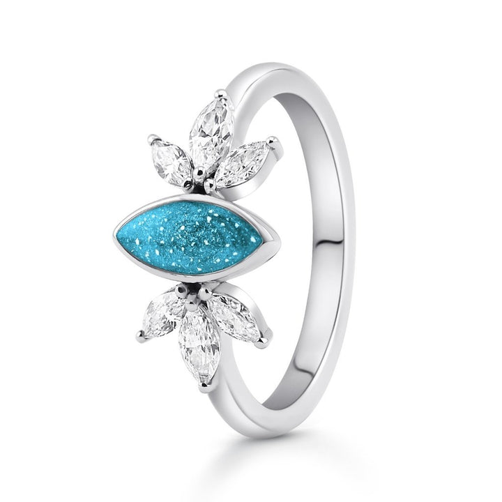 White Gold Blossom Marquise Ashes Ring - MemoriesMade