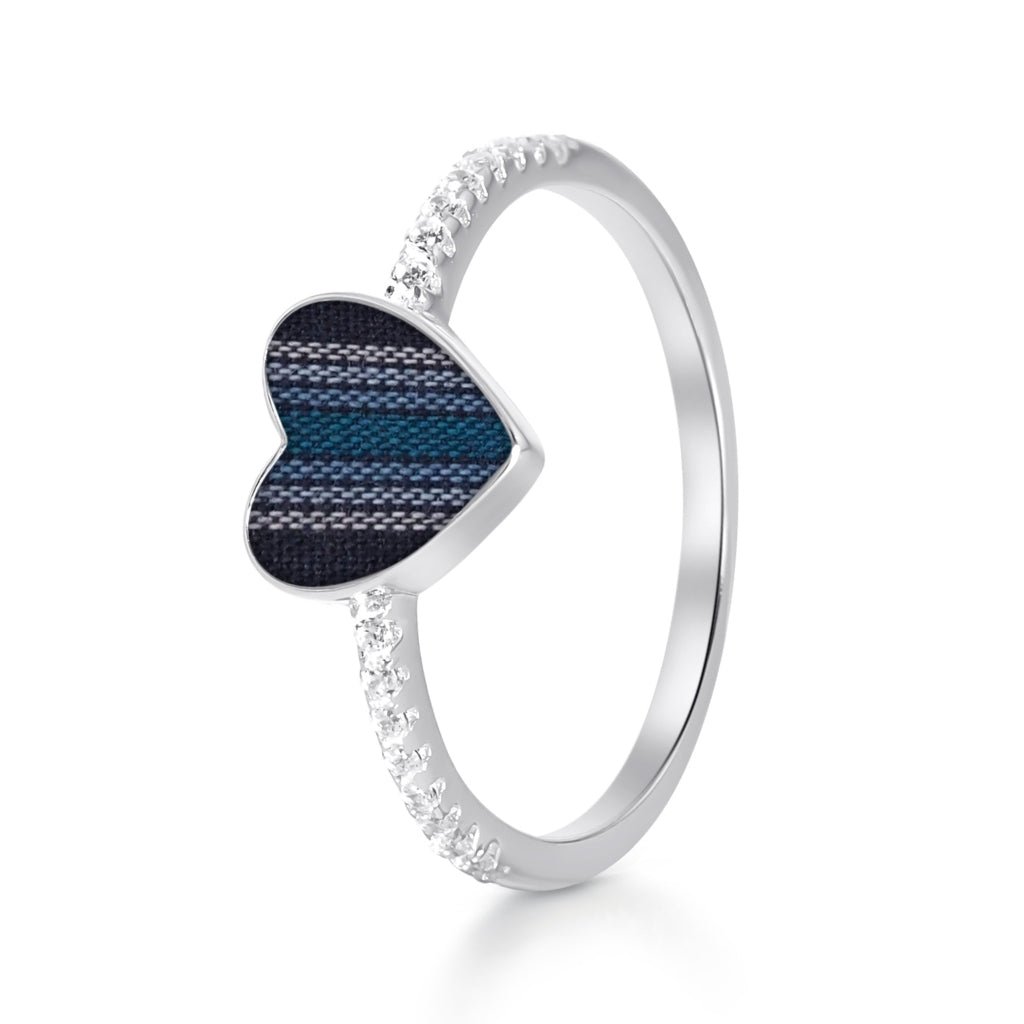 White Gold Celestial Fabric Keepsake Heart Ring - MemoriesMade