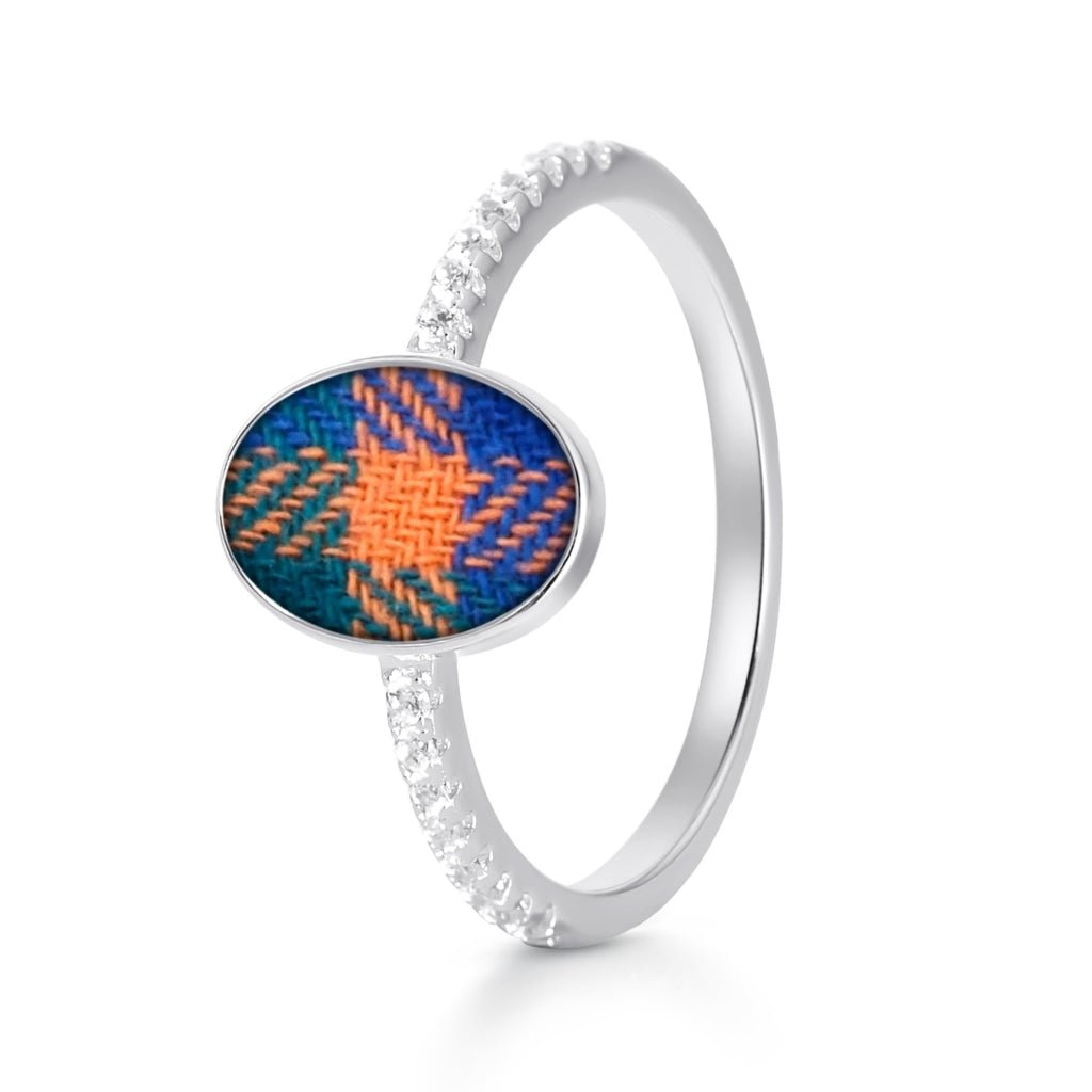 White Gold Celestial Fabric Keepsake Oval Ring - MemoriesMade