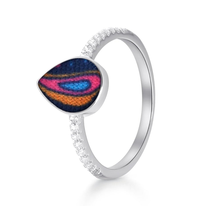 White Gold Celestial Fabric Keepsake Teardrop Ring - MemoriesMade