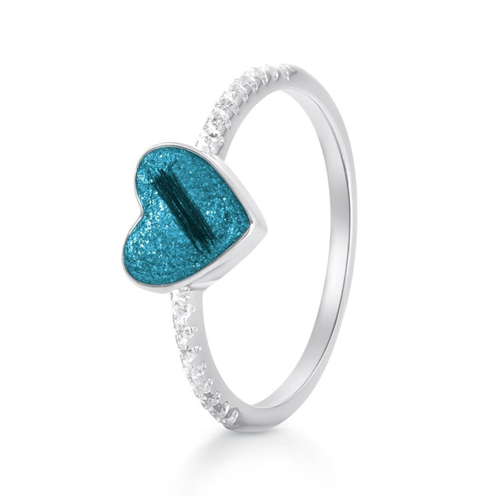 White Gold Celestial Hair Keepsake Heart Ring - MemoriesMade