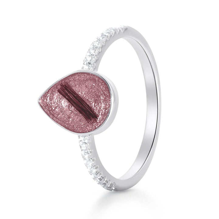 White Gold Celestial Hair Keepsake Teardrop Ring - MemoriesMade