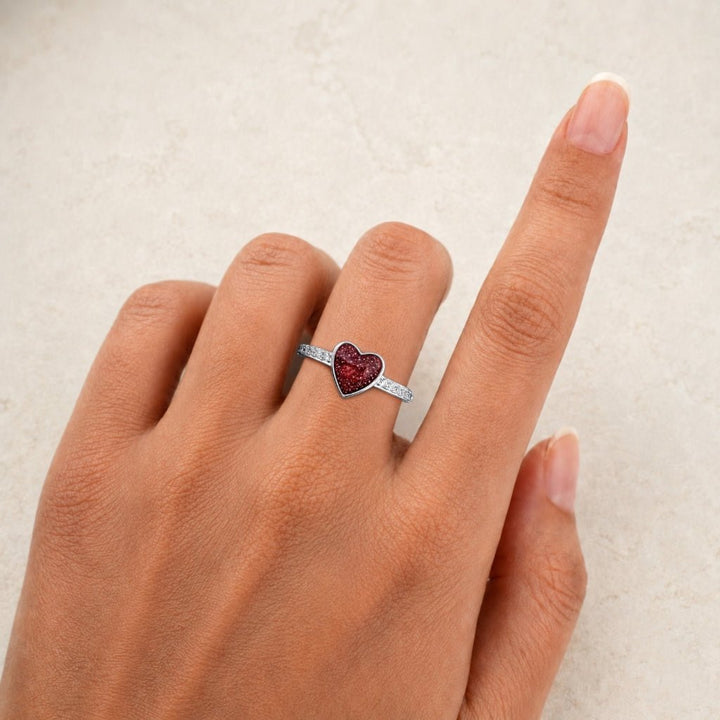 White Gold Celestial Heart Ashes Ring - MemoriesMade