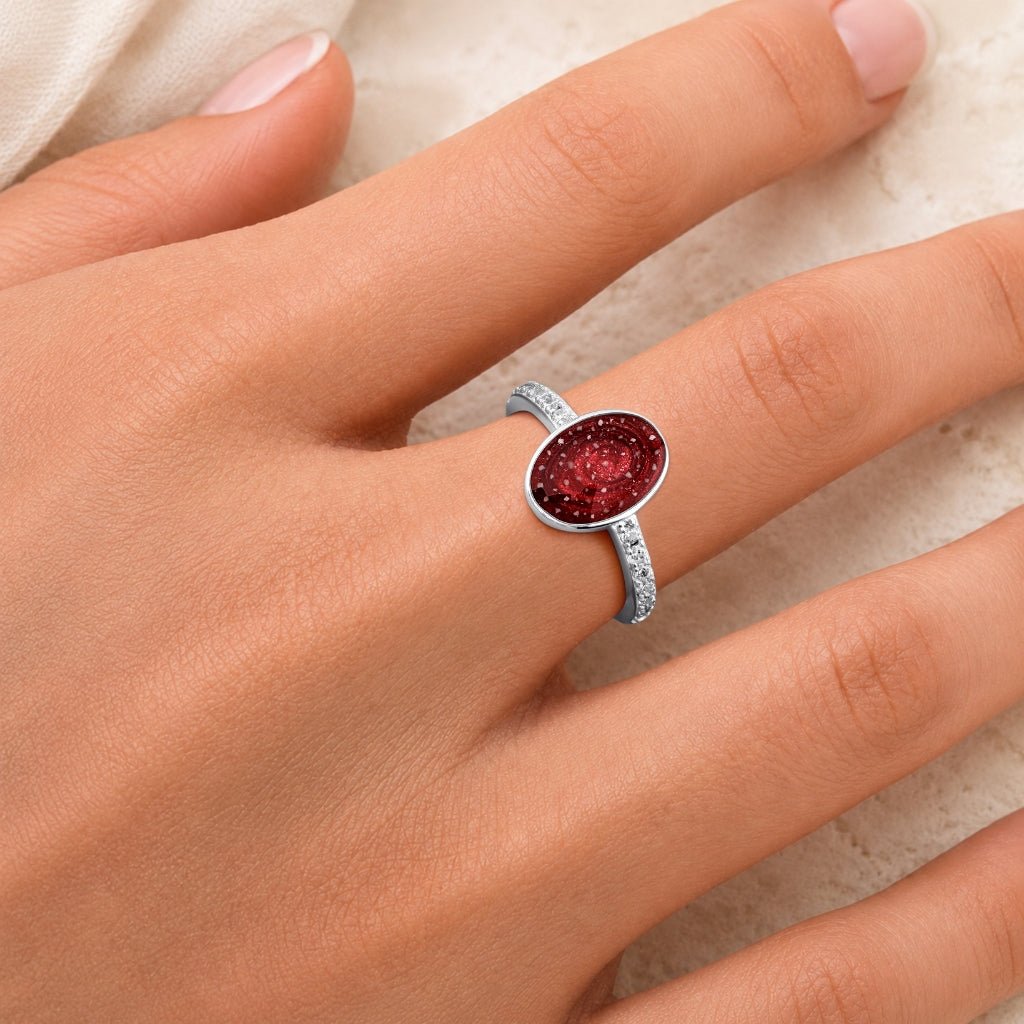 White Gold Celestial Oval Ashes Ring - MemoriesMade