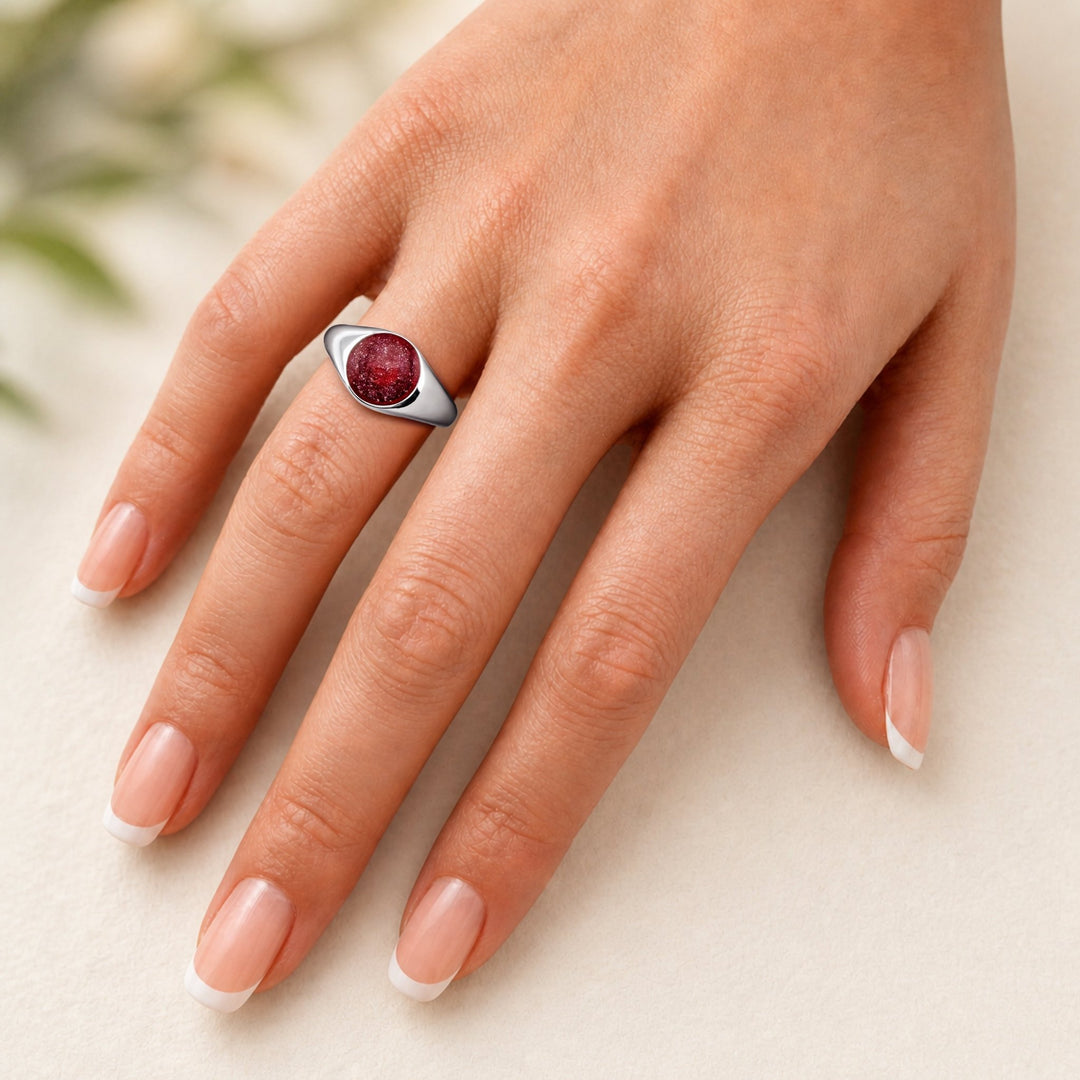White Gold Classic Signet Ashes Ring - MemoriesMade