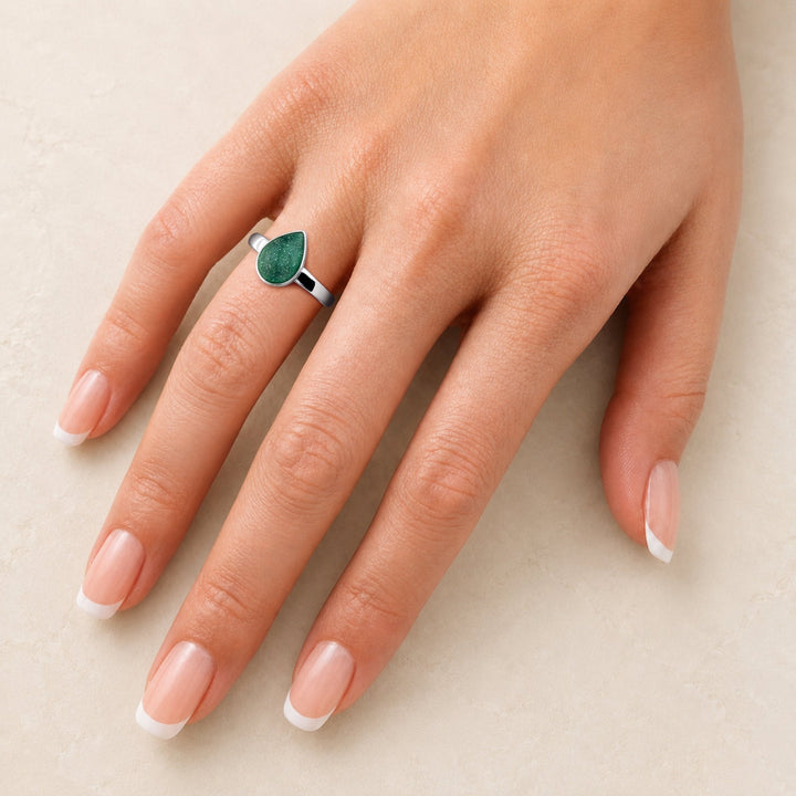 White Gold Classic Teardrop Ashes Ring - MemoriesMade