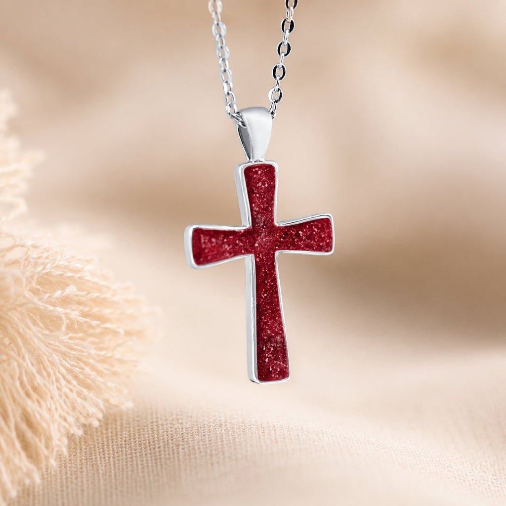White Gold Cross Ashes Necklace - MemoriesMade