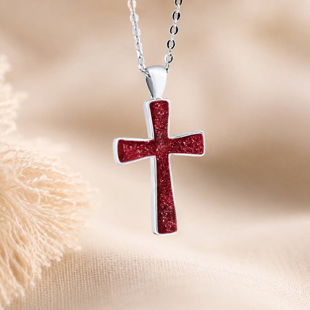 White Gold Cross Ashes Necklace - MemoriesMade