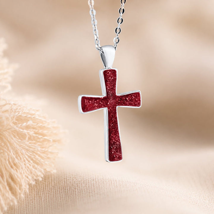 White Gold Cross Ashes Necklace - MemoriesMade