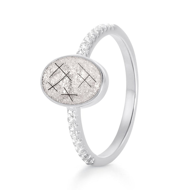 White Gold Crystal Set Hair Keepsake Oval Ring - MemoriesMade