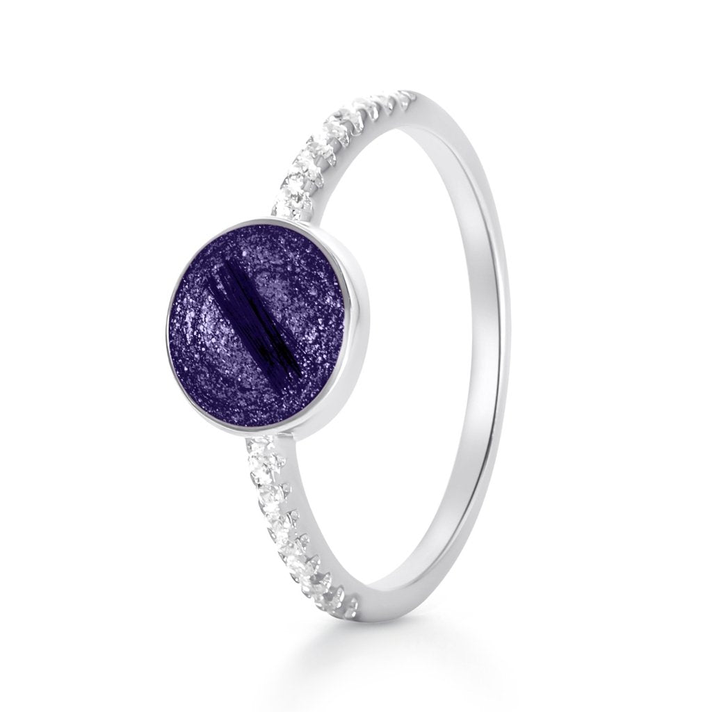 White Gold Crystal Set Hair Keepsake Tribute Ring - MemoriesMade