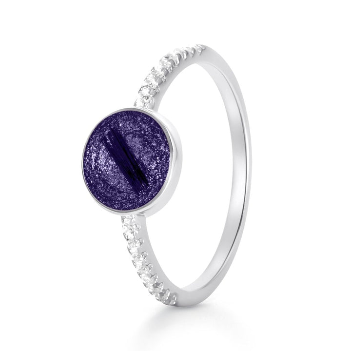 White Gold Crystal Set Hair Keepsake Tribute Ring - MemoriesMade