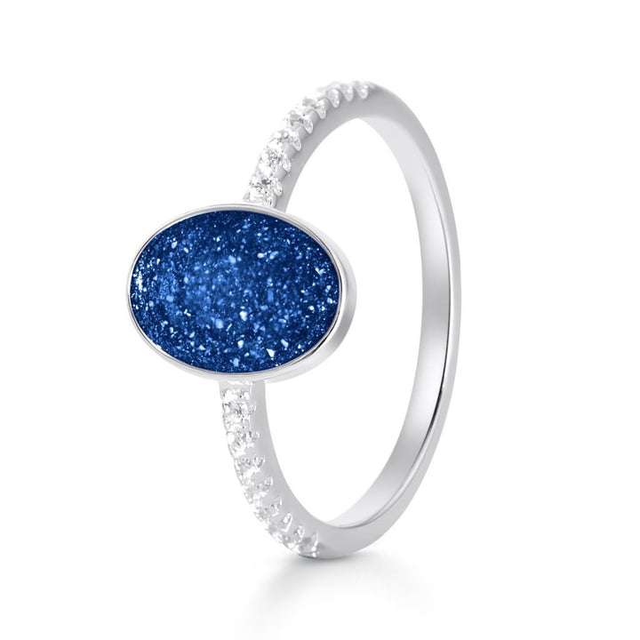 White Gold Crystal Set Oval Ashes Ring - MemoriesMade