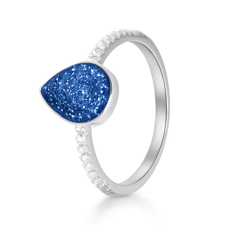 White Gold Crystal Set Teardrop Ashes Ring - MemoriesMade