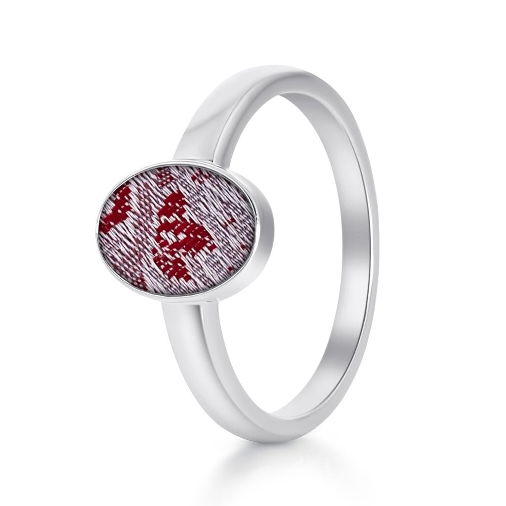 White Gold Fabric Keepsake Classic Oval Ring - MemoriesMade