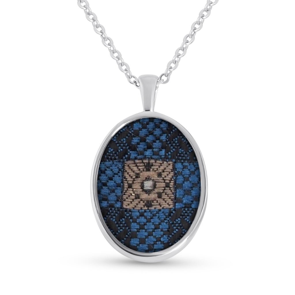White Gold Fabric Keepsake Oval Necklace - MemoriesMade