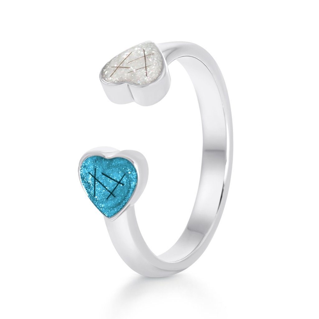 White Gold Hair Keepsake Dual Heart Adjustable Ring - MemoriesMade