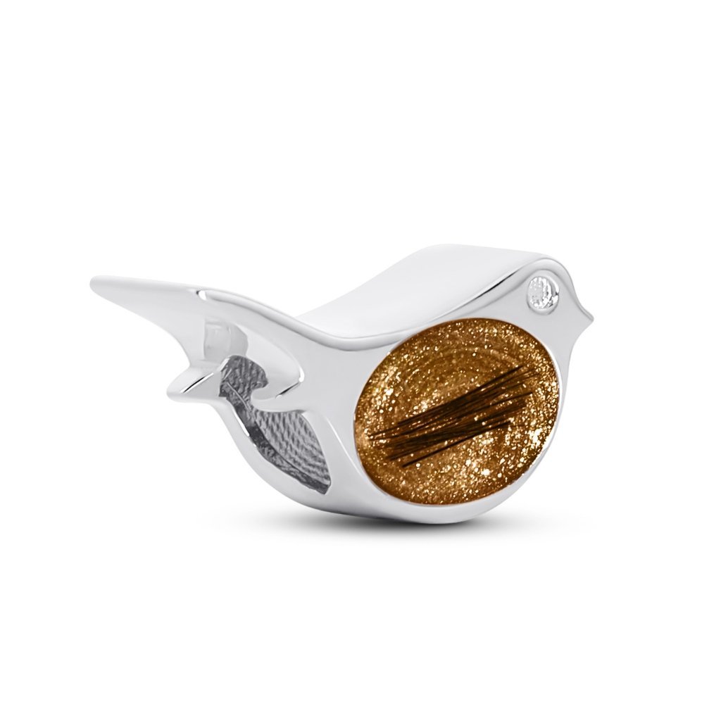 White Gold Hair Keepsake Robin Charm - MemoriesMade