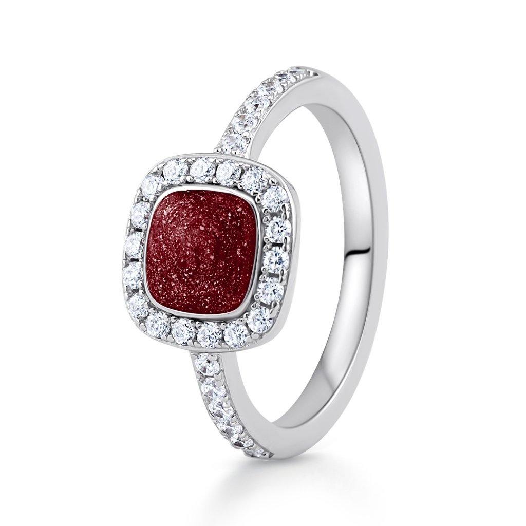 White Gold Halo Cushion Ashes Ring - MemoriesMade