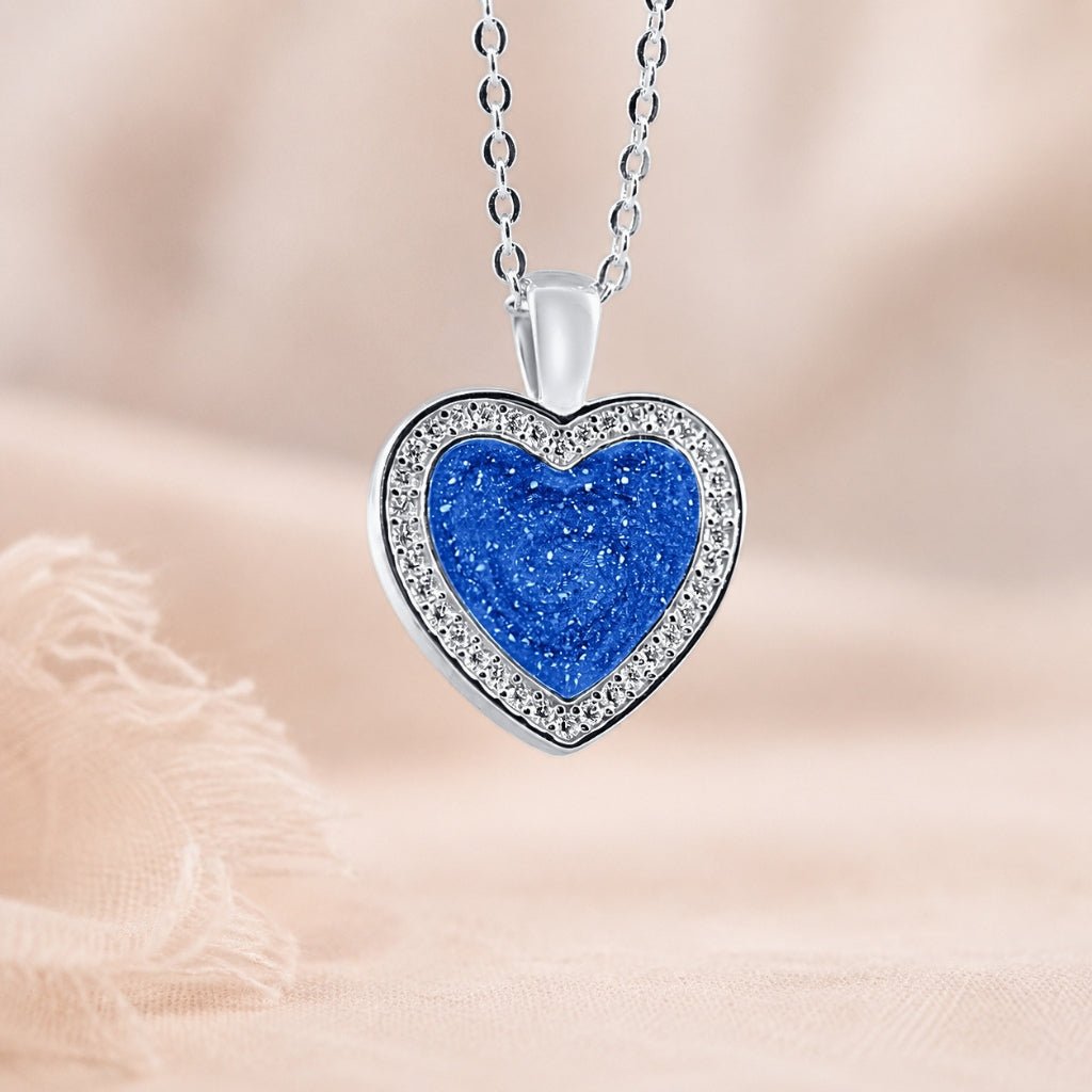 White Gold Halo Heart Ashes Necklace - MemoriesMade