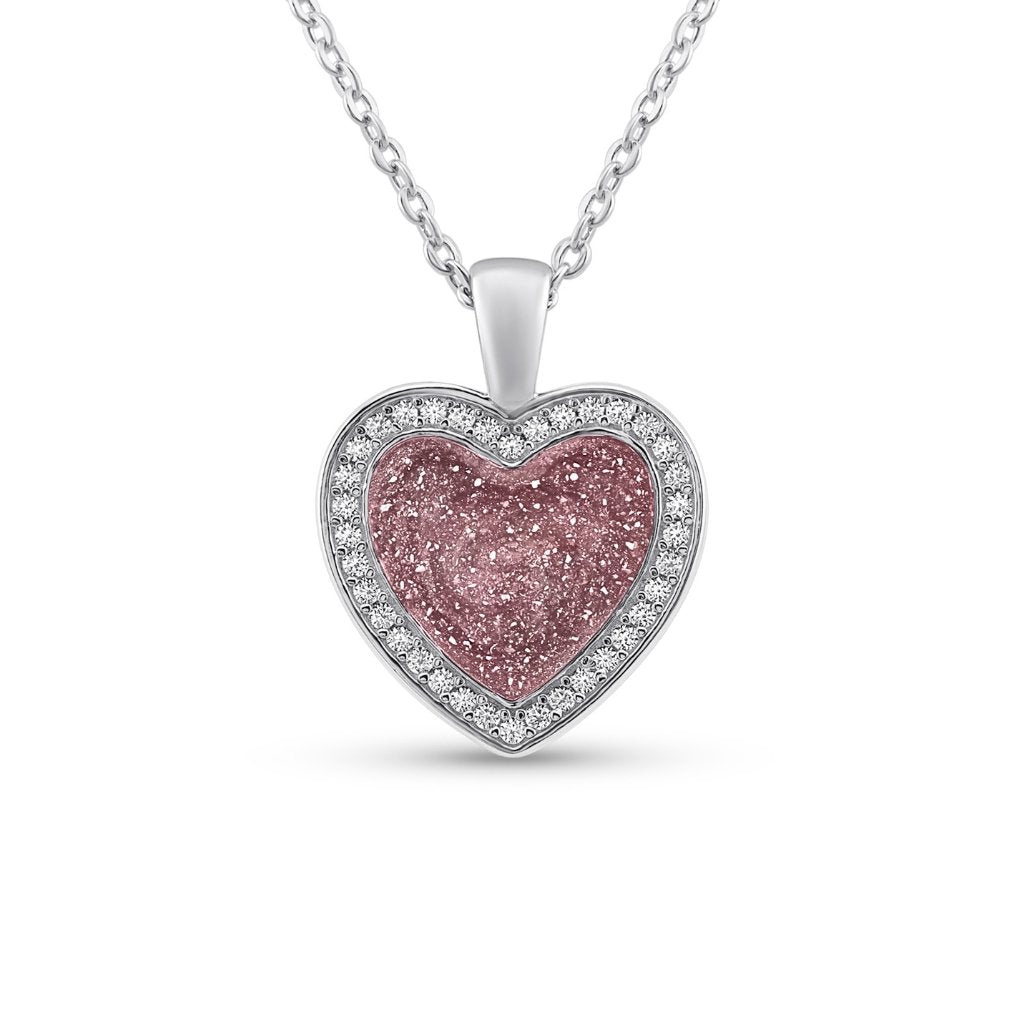 White Gold Halo Heart Ashes Necklace - MemoriesMade