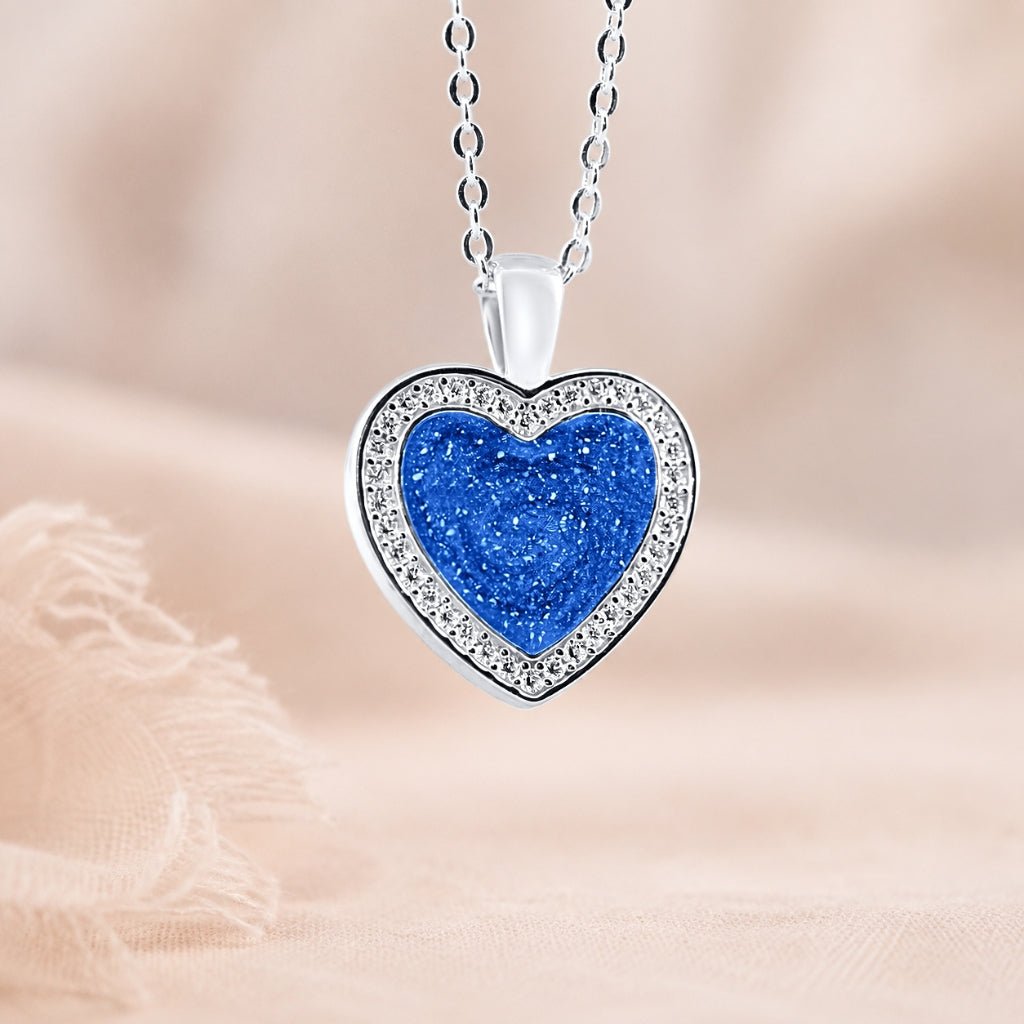White Gold Halo Heart Ashes Necklace - MemoriesMade