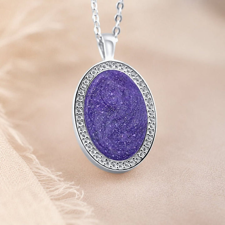White Gold Halo Oval Ashes Necklace - MemoriesMade