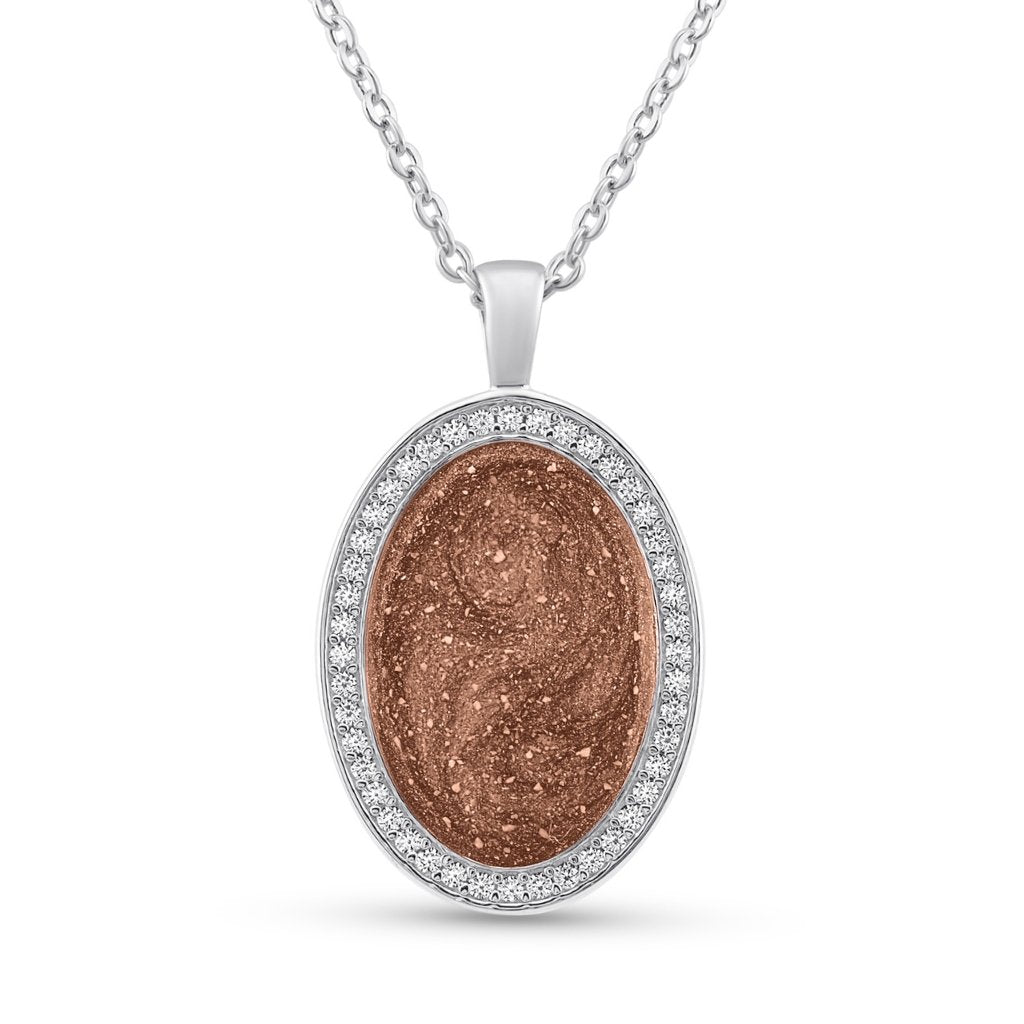 White Gold Halo Oval Ashes Necklace - MemoriesMade