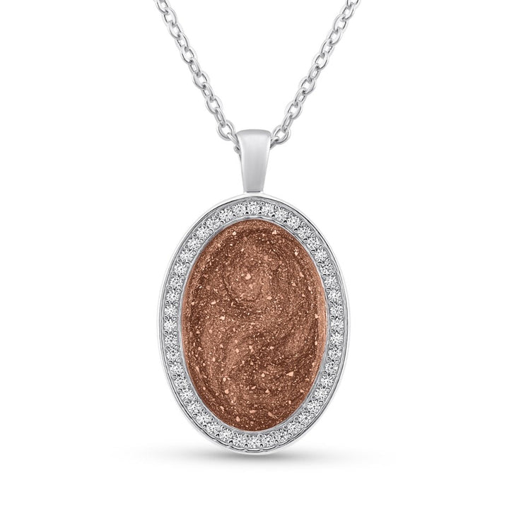 White Gold Halo Oval Ashes Necklace - MemoriesMade