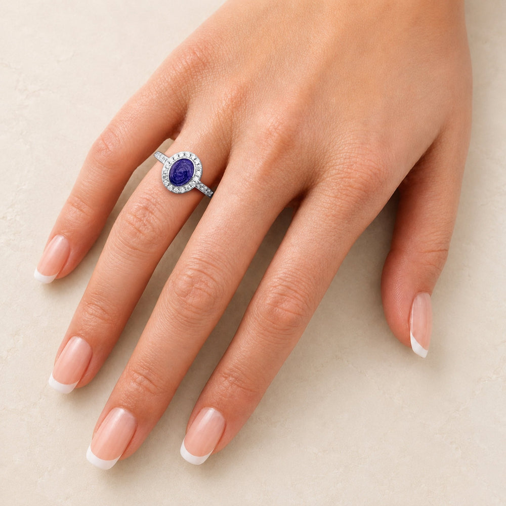 White Gold Halo Oval Ashes Ring - MemoriesMade