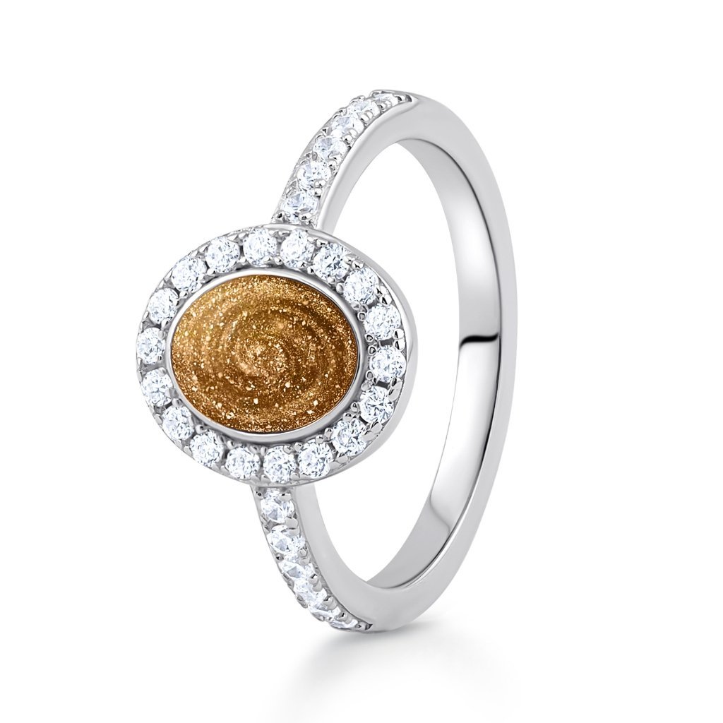 White Gold Halo Oval Ashes Ring - MemoriesMade