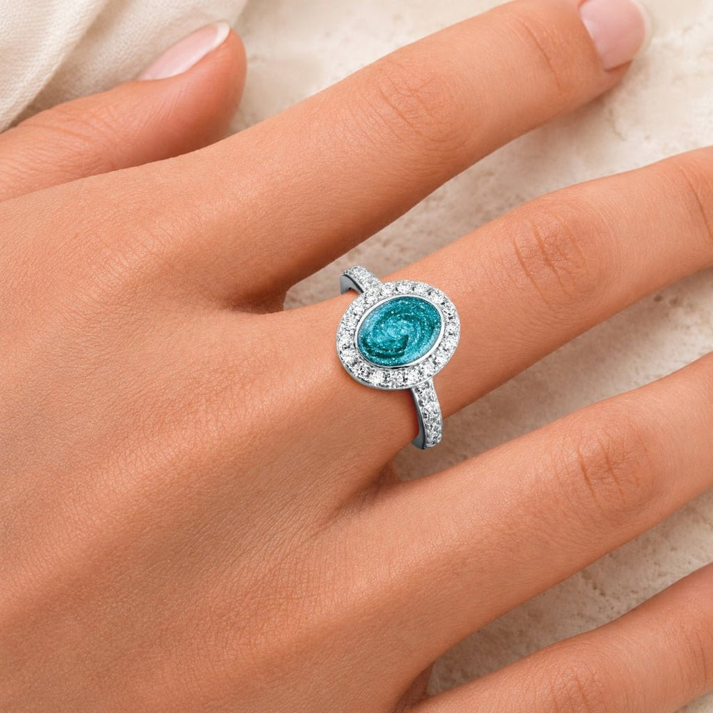 White Gold Halo Oval Ashes Ring - MemoriesMade