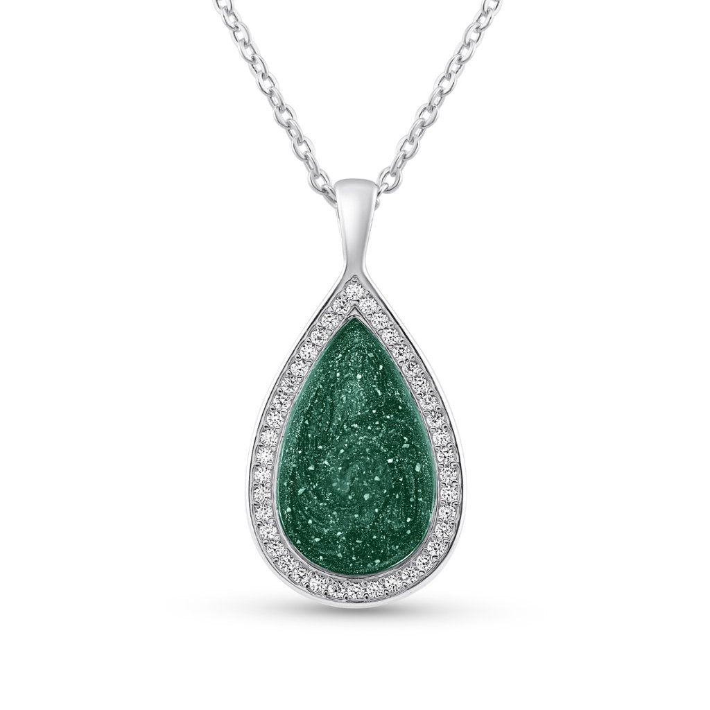 White Gold Halo Teardrop Ashes Necklace - MemoriesMade