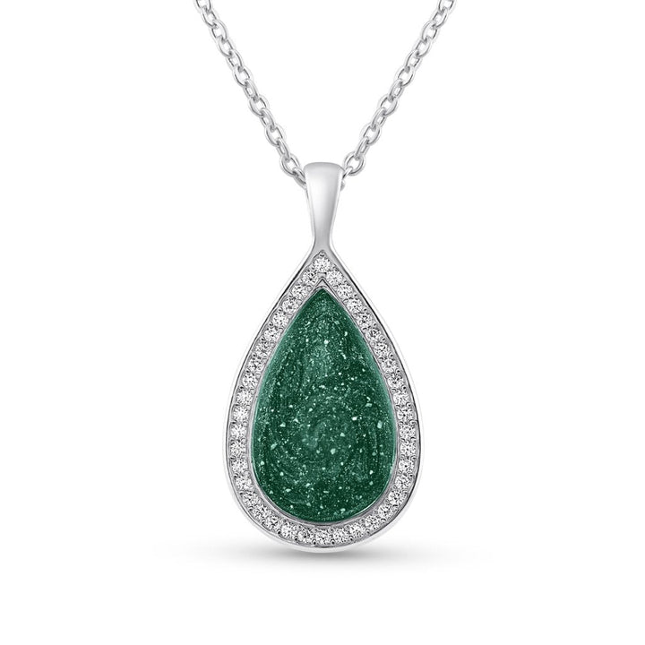 White Gold Halo Teardrop Ashes Necklace - MemoriesMade