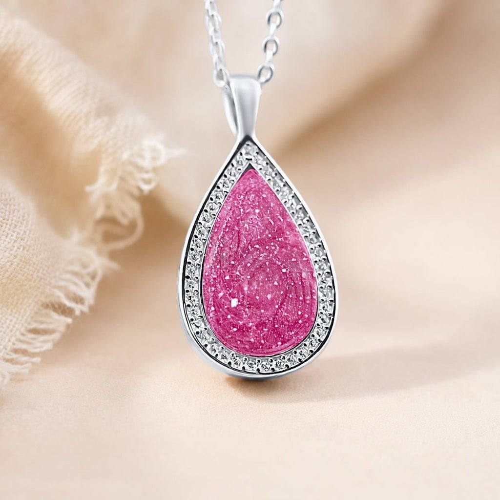 White Gold Halo Teardrop Ashes Necklace - MemoriesMade