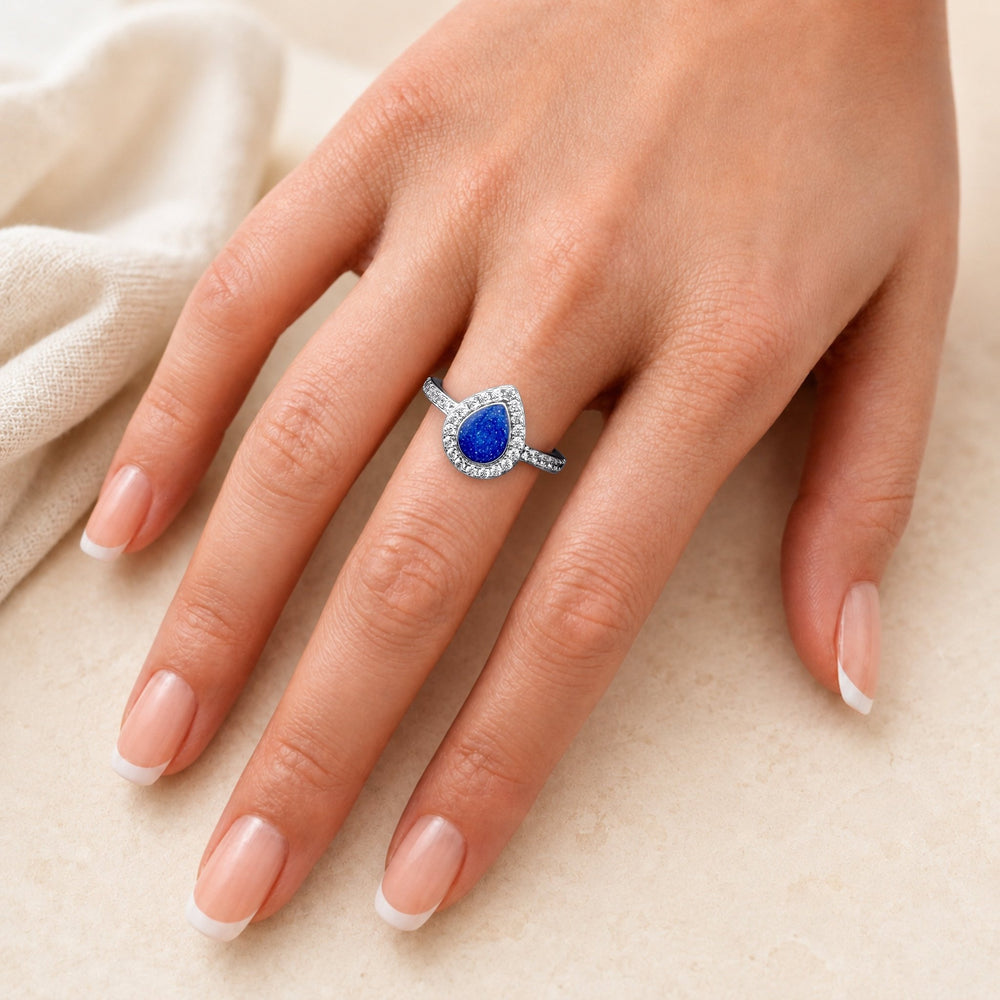 White Gold Halo Teardrop Ashes Ring - MemoriesMade