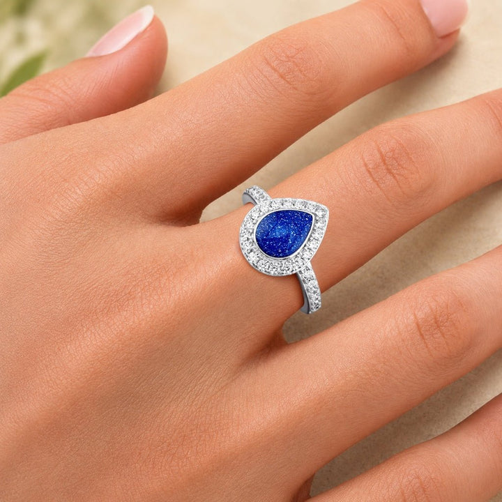 White Gold Halo Teardrop Ashes Ring - MemoriesMade
