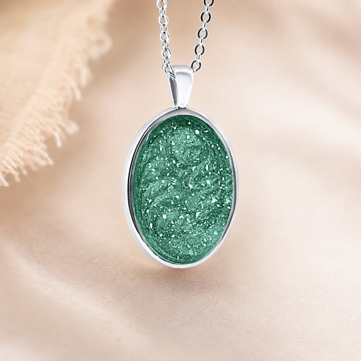 White Gold Oval Ashes Necklace - MemoriesMade