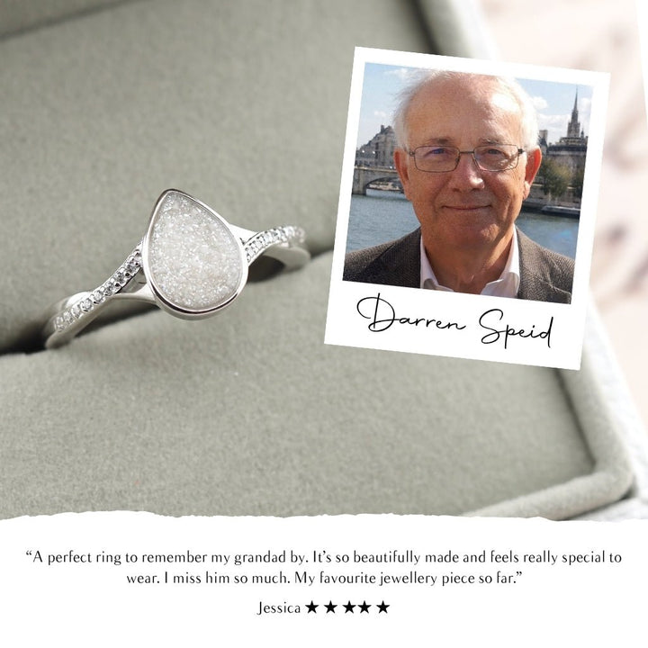 White Gold Serenity Teardrop Ashes Ring - MemoriesMade
