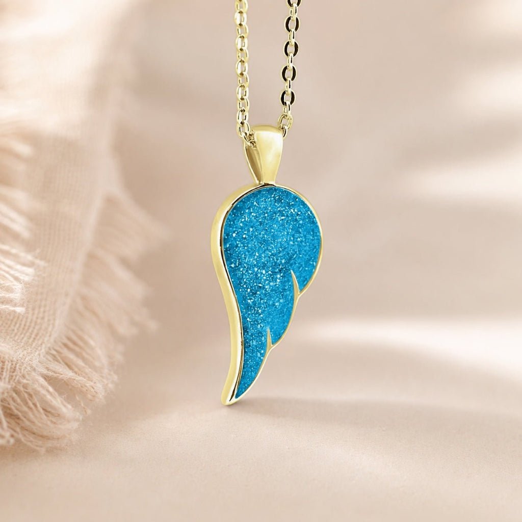 Yellow Gold Angel Wing Ashes Necklace - MemoriesMade
