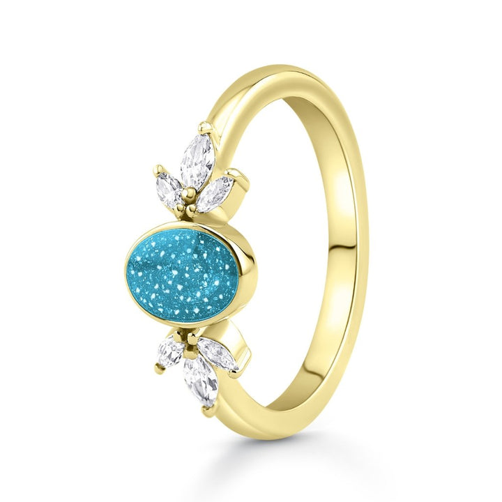Yellow Gold Blossom Oval Ashes Ring - MemoriesMade