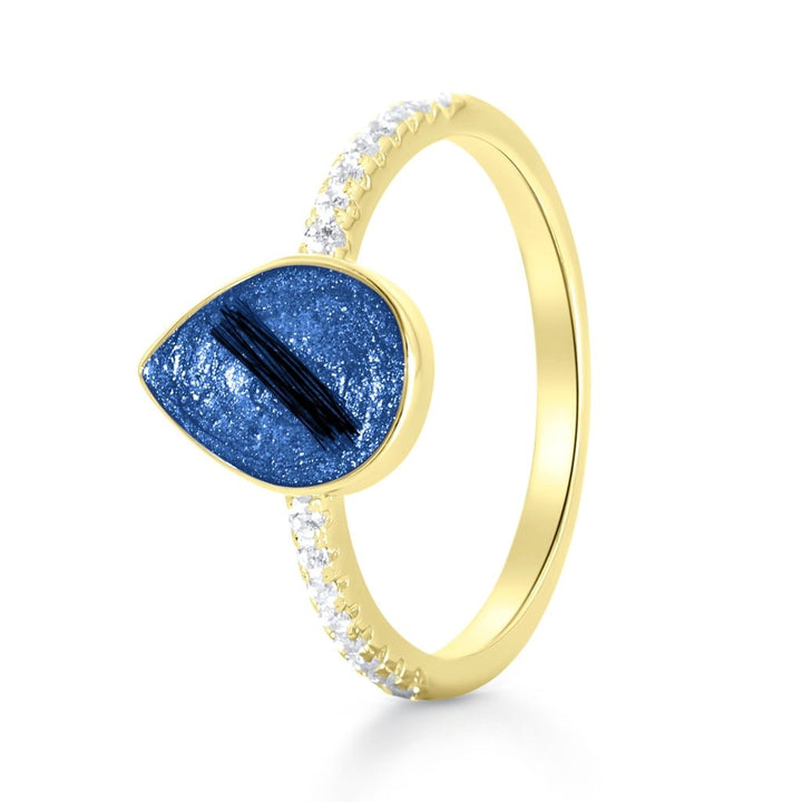 Yellow Gold Celestial Hair Keepsake Teardrop Ring - MemoriesMade