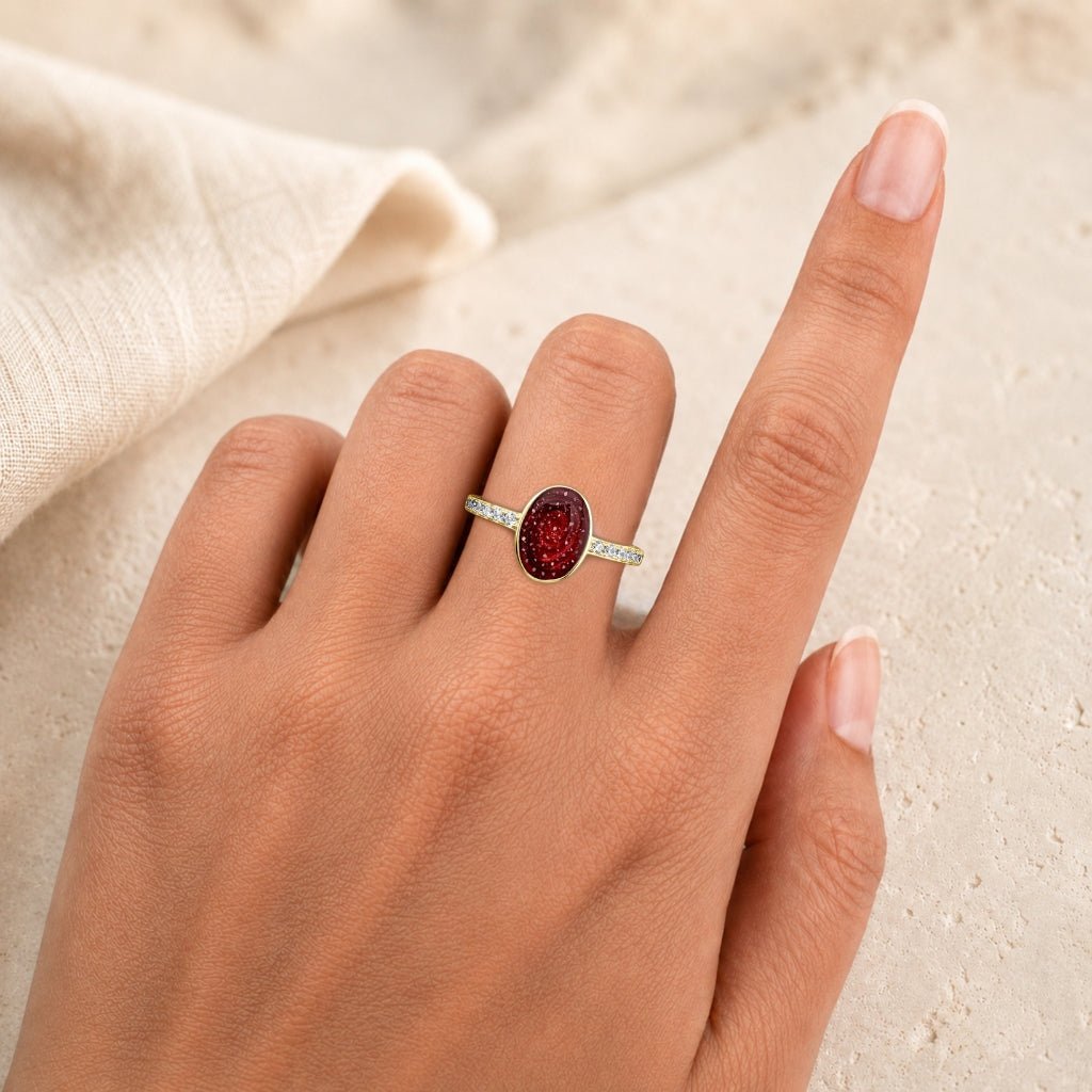 Yellow Gold Celestial Oval Ashes Ring - MemoriesMade