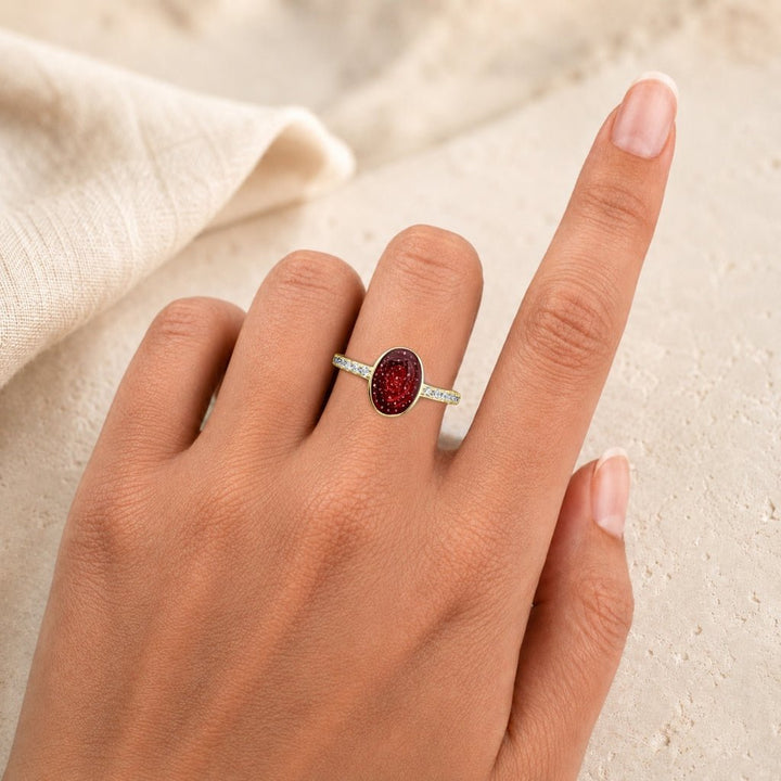 Yellow Gold Celestial Oval Ashes Ring - MemoriesMade