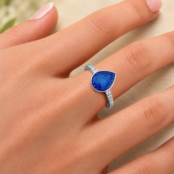 Yellow Gold Celestial Teardrop Ashes Ring - MemoriesMade
