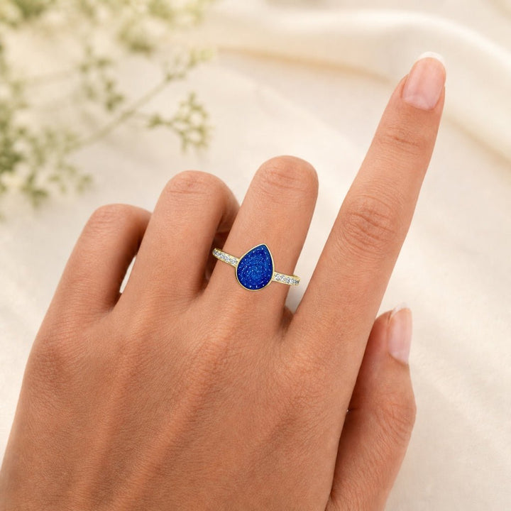 Yellow Gold Celestial Teardrop Ashes Ring - MemoriesMade